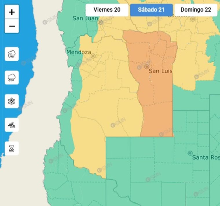 El SMN emitió un alerta por tormentas para este sábado en Mendoza. El SMN emitió un alerta por tormentas para este sábado en Mendoza.