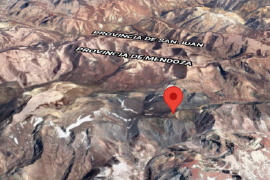 MDZol | Epicentro de uno de los últimos sismos registrados en Mendoza. Ocurrió el viernes último a las 18.47 y fue de magnitud 3.0, y el epicentro (imagen), a 87 km al NO de la ciudad de Mendoza. Foto: GOOGLE MAPS