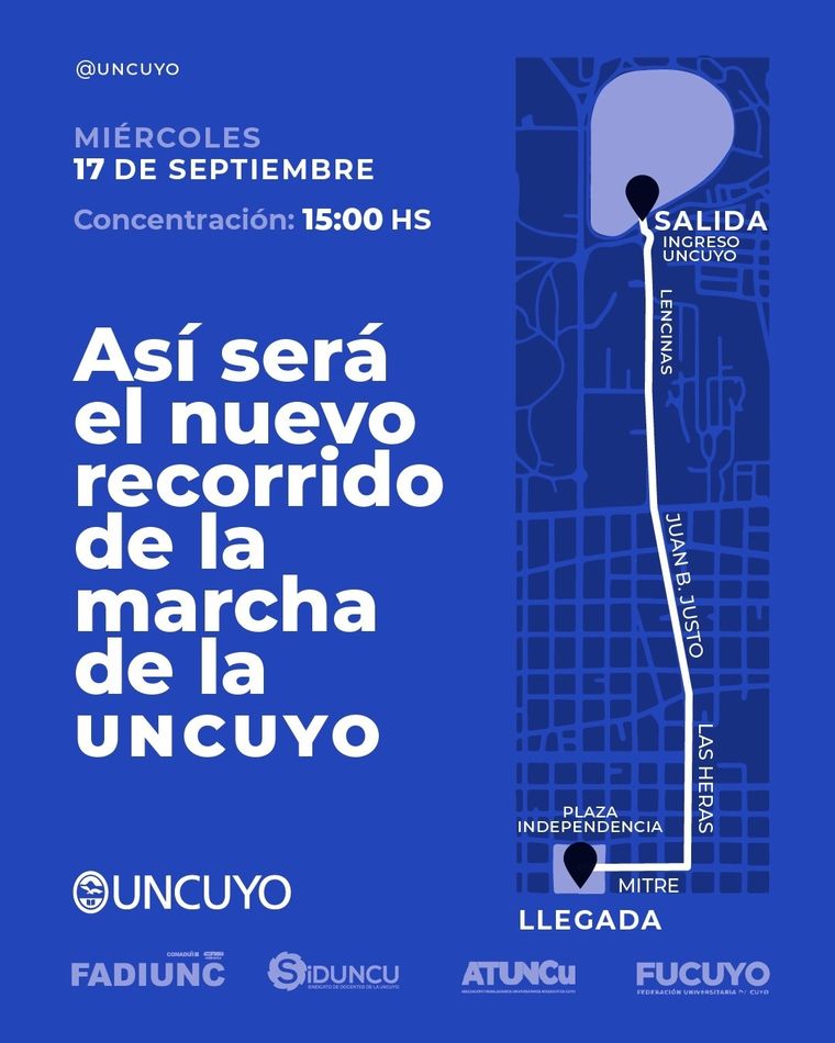 Cortes de tránsito en el centro de Mendoza este 17 de septiembre por la marcha educativa. Cortes de tránsito en el centro de Mendoza este 17 de septiembre por la marcha educativa.