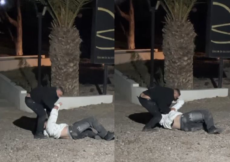 Captura del video donde se ve al adolescente reducido en el piso del exterior del salón Desert Gala en Chacras de Coria.