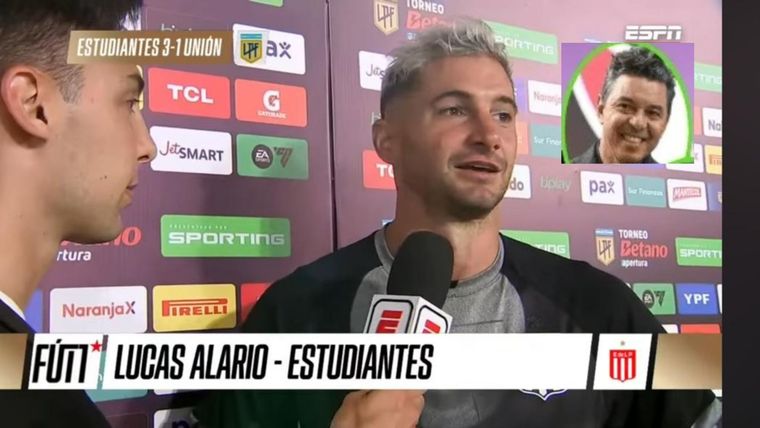 Alario y un mensaje dedicado a ¿Gallardo? Foto: Captura ESPN y Fotobaires
