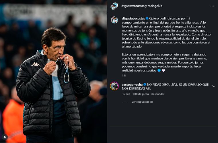 El posteo de Gustavo Costas en su cuenta de Instagram. El posteo de Gustavo Costas en su cuenta de Instagram.