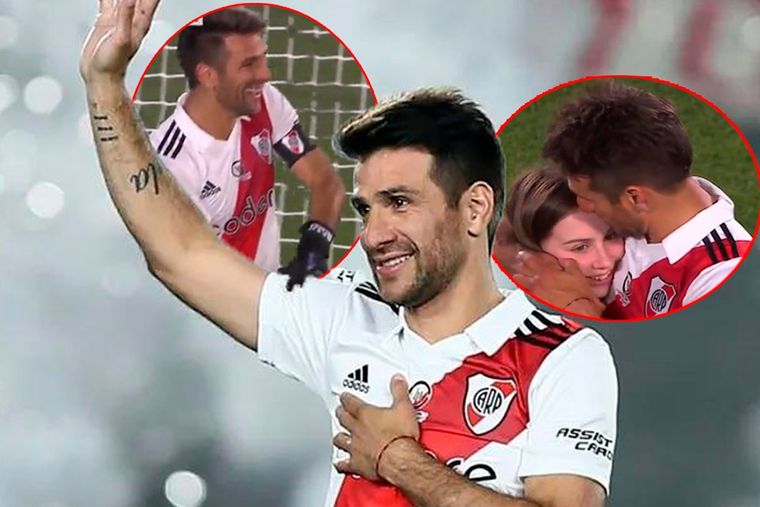 No le quedó nada por hacer: Ponzio celebró su despedida con la gente de River, atajó un penal y se emocionó junto a su hija.