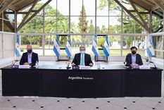 Horacio Rodríguez Larreta, Alberto Fernández y Axel Kicillof. Foto: Télam
