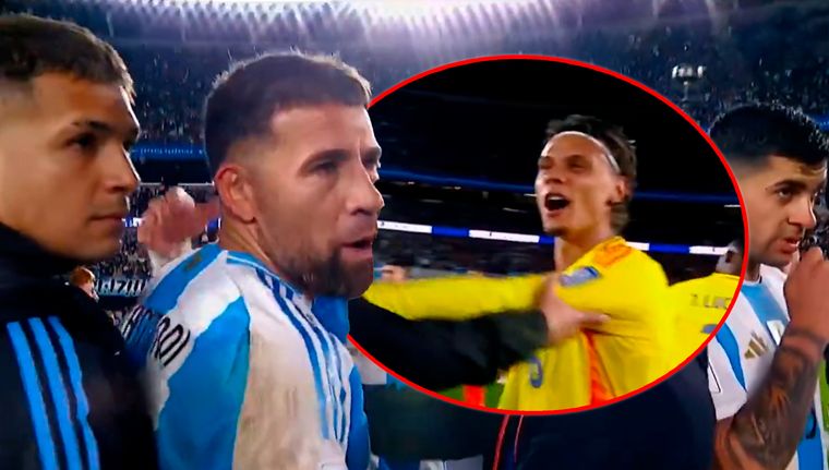 Nicolás Otamendi y Richard Ríos tuvieron un encontronazo tras finalizar el partido.