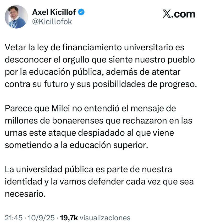 Axel Kicillof criticó el veto universitario Axel Kicillof criticó el veto universitario