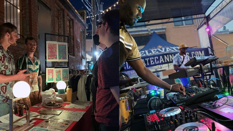 El mercado nocturno del distrito artístico de Crossroad de la ciudad de Kansas cuenta con puestos de comida temporal, música y galerías de arte. El mercado nocturno del distrito artístico de Crossroad de la ciudad de Kansas cuenta con puestos de comida temporal, música y galerías de arte.