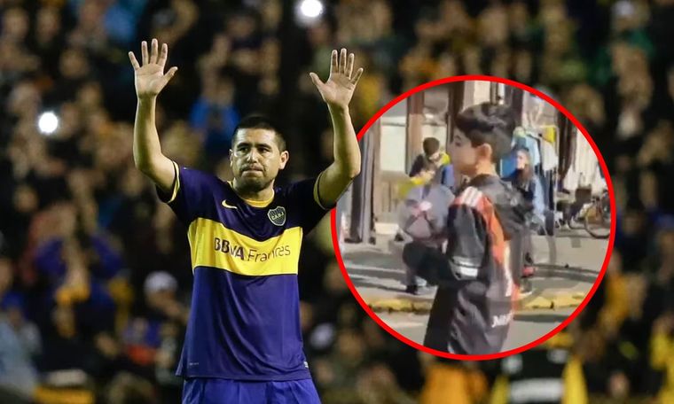 Un niño de River fue a la Bombonera en la despedida de Riquelme.