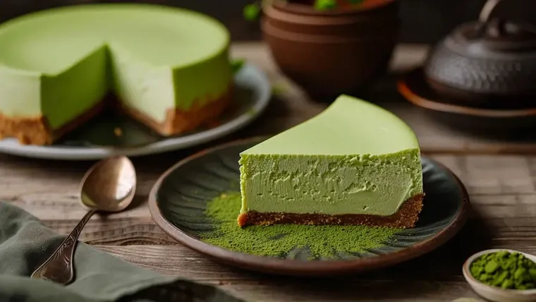 Cheesecake verde matcha con almendras y miel