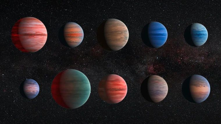 Los "Júpiter calientes" vienen en una gama de colores y tamaños: el más pequeño en esta imagen tiene aproximadamente el tamaño del Júpiter de nuestro Sistema Solar.