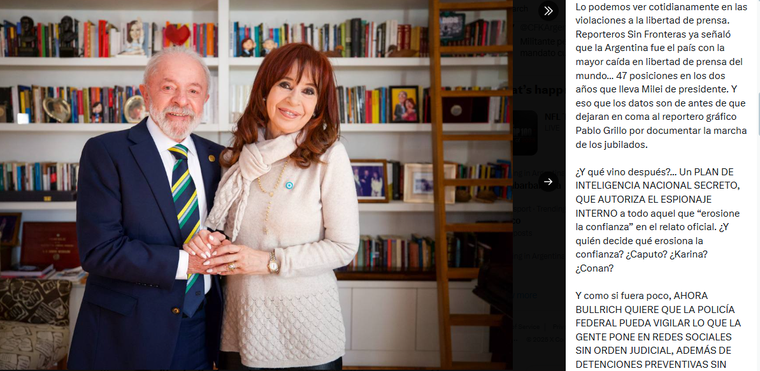 El largo mensaje de Cristina Kirchner tras su encuentro con Lula da Silva. El largo mensaje de Cristina Kirchner tras su encuentro con Lula da Silva.