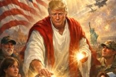 La imagen de Donald Trump criticada por la Iglesia católica, al frente de León XIV. Foto Truth Social