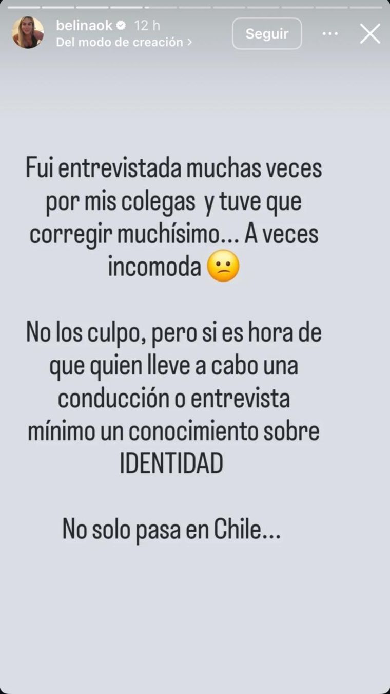 El descargo de Belina en Instagram. El descargo de Belina en Instagram.