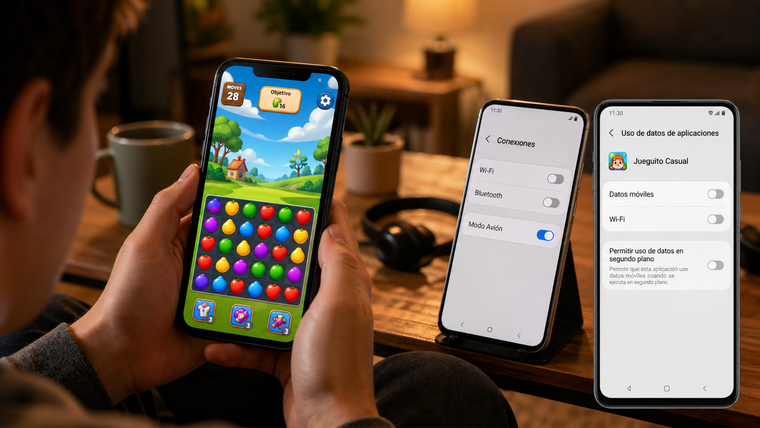 El modo avión bloquea internet y evita que los juegos carguen videos publicitarios en el celular. El modo avión bloquea internet y evita que los juegos carguen videos publicitarios en el celular.