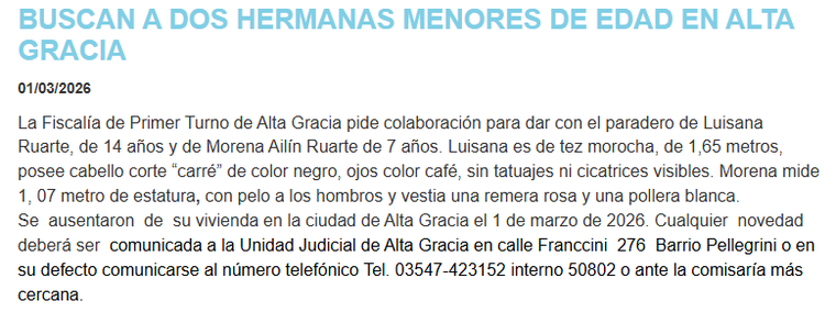 El comunicado del Ministerio Público Fiscal de Córdoba. El comunicado del Ministerio Público Fiscal de Córdoba.