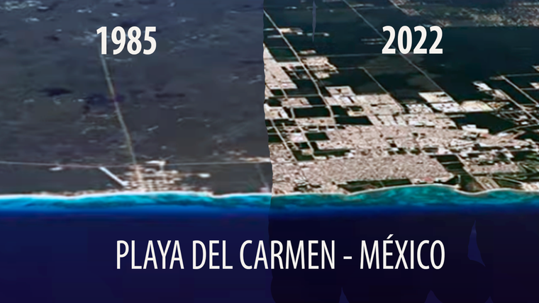 El antes y el después de Playa del Carmen. Foto: Google Earth
