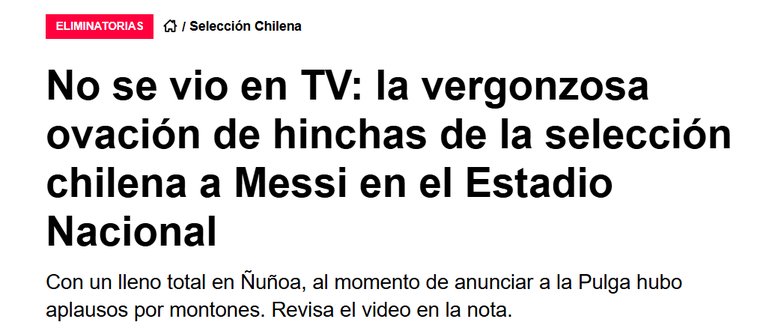 La reacción del medio chileno RedGol por la ovación a Messi en Santiago. La reacción del medio chileno RedGol por la ovación a Messi en Santiago.