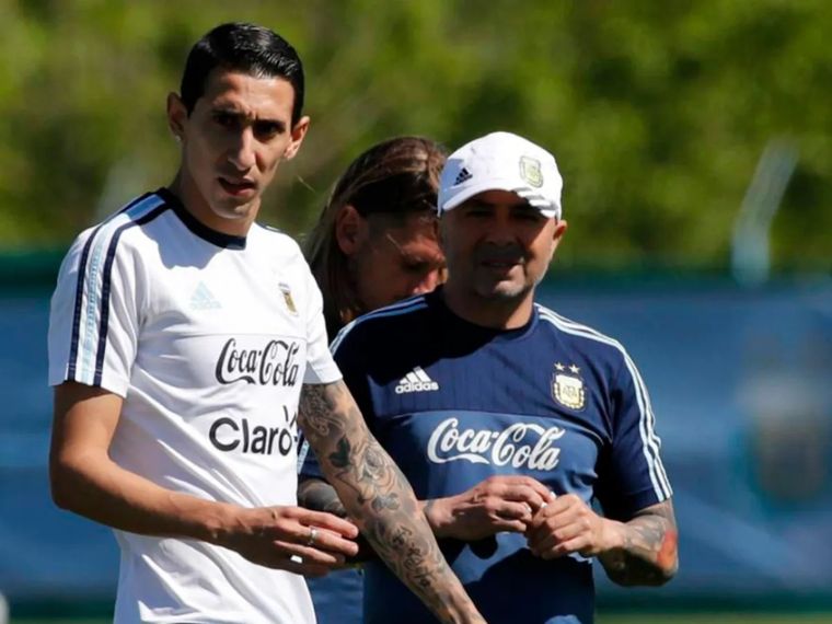 Sampaoli y Di María en la selección argentina. Foto: TNT Sports