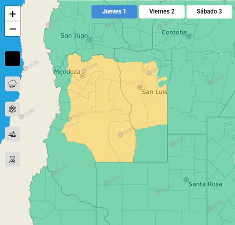 El SMN emitió un alerta por tormentas para este jueves en gran parte de Mendoza. El SMN emitió un alerta por tormentas para este jueves en gran parte de Mendoza.