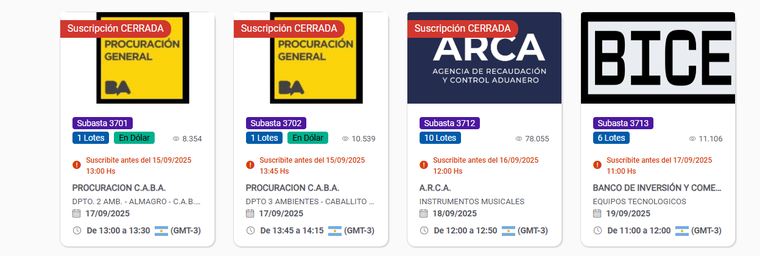 Las otras subastas de ARCA tienen pocos inscriptos en relaci&oacute;n a la de la Aduana de Mendoza. El n&uacute;mero qued&oacute; publicado en el sitio del Banco Ciudad y explica el furor que gener&oacute;.