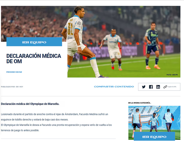 El comunicado oficial del Olympique de Marsella. El comunicado oficial del Olympique de Marsella.