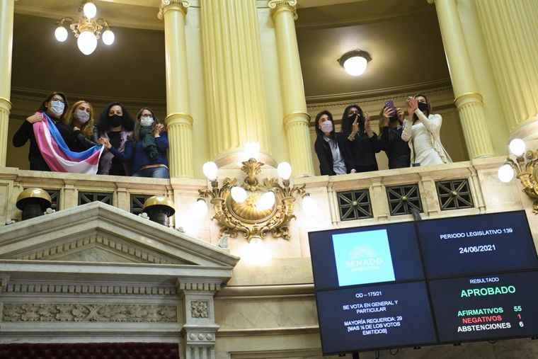 El colectivo festejó la ley en el recinto y afuera del Congreso. Foto: Twitter Cecilia Juri.