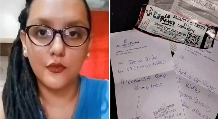 La víctima y los informes médicos que adjuntó Foto: NA