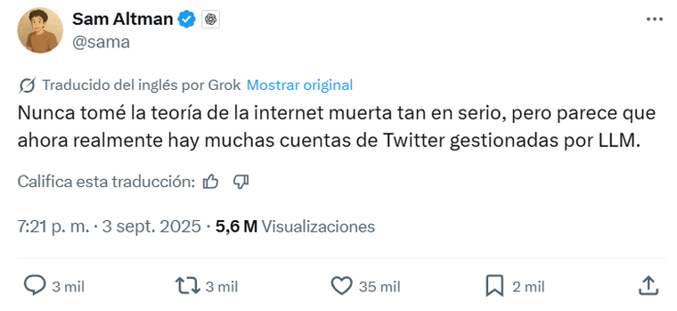 Sam Altman, director de OpenAI, reactivó la discusión sobre la teoría de la Internet muerta. Sam Altman, director de OpenAI, reactivó la discusión sobre la teoría de la Internet muerta.