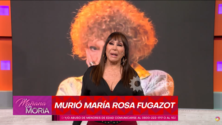 Moria Casán lloró al anunciar la muerte de María Rosa Fugazot. Moria Casán lloró al anunciar la muerte de María Rosa Fugazot. 