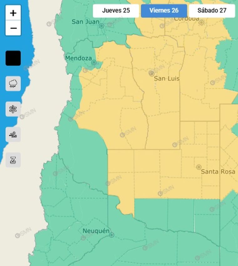 El SMN emitió un alerta por tormentas para este viernes en Mendoza. El SMN emitió un alerta por tormentas para este viernes en Mendoza.