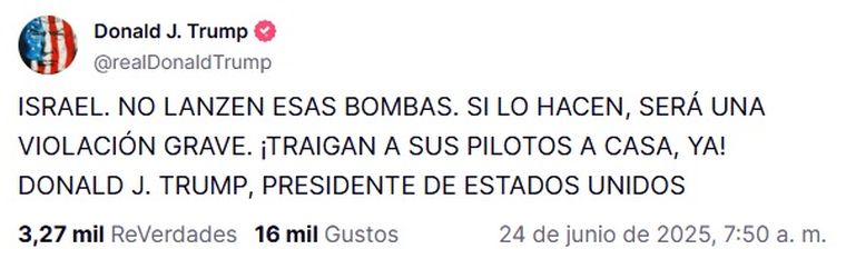 Comunicado de Donald Trump en Truth Social. Comunicado de Donald Trump en Truth Social.