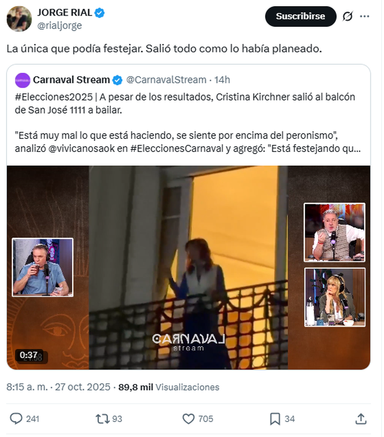 La opinión de Jorge Rial sobre el baile de Cristina Fernández de Kirchner.  La opinión de Jorge Rial sobre el baile de Cristina Fernández de Kirchner. 