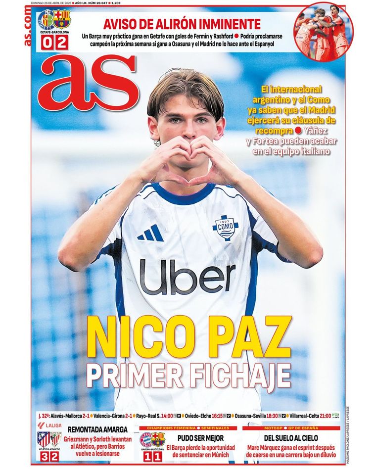 As adelantó que Real Madrid ejecutará la cláusula de repesca con Nico Paz. As adelantó que Real Madrid ejecutará la cláusula de repesca con Nico Paz.