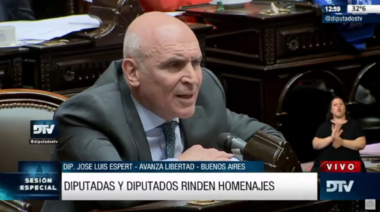 El diputado José Luis Espert durante la sesión Foto: Captura de Pantalla