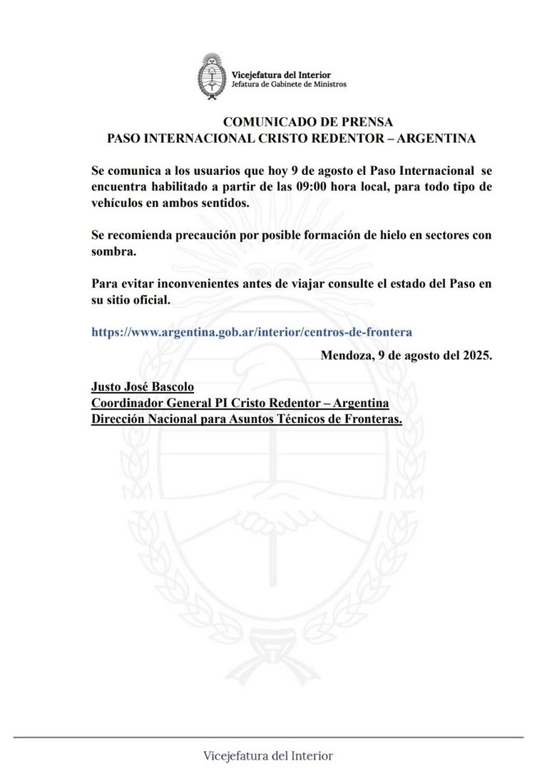 La situación del Paso Internacional Cristo Redentor para cruzar a Chile La situación del Paso Internacional Cristo Redentor para cruzar a Chile