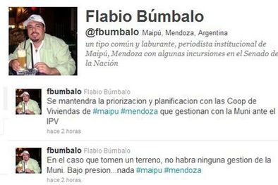 MDZol | Flavio Búmbalo jefe de prensa de Maipú y sus twitsreportes. Foto: Captura de pantalla