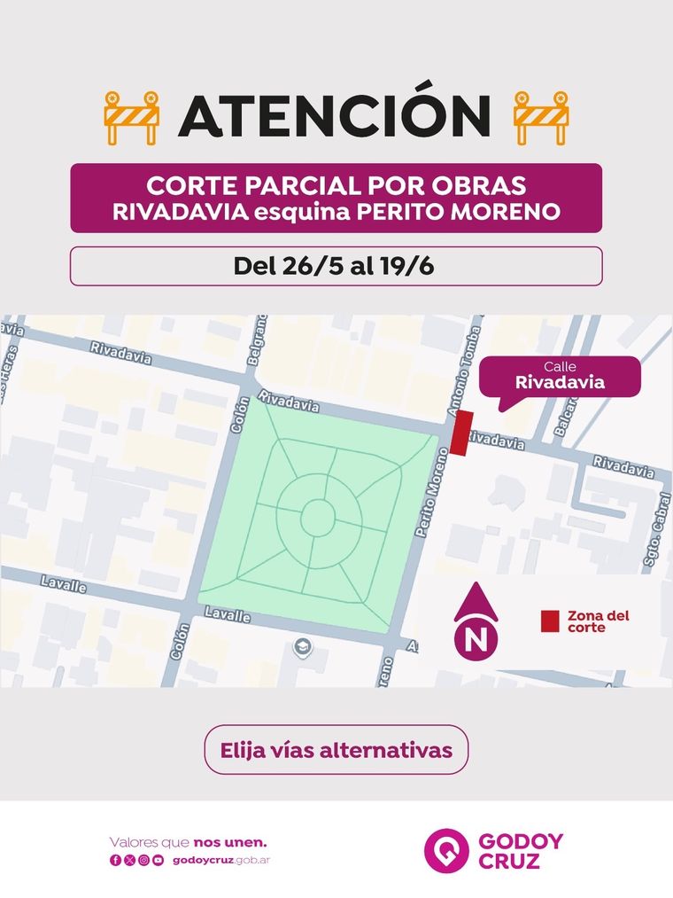 La calle Rivadavia de Godoy Cruz reducirá su circulación por trabajos en una alcantarilla. La calle Rivadavia de Godoy Cruz reducirá su circulación por trabajos en una alcantarilla.