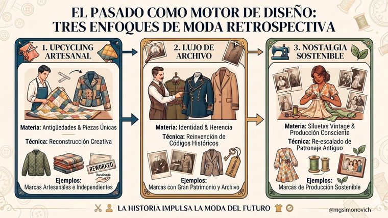 La moda contemporánea utiliza la nostalgia y la historia como un motor creativo fundamental. El pasado no se copia; se reinterpreta para adaptarlo al estilo de vida actual. 