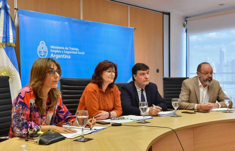 La ministra de Trabajo, Raquel Olmos, durante la reunión del Consejo del Salario Mínimo Vital y Móvil que acordó esta tarde un incremento del 20 por ciento en cuatro tramos sobre el haber básico, actualmente en $57.900, por lo que en marzo se llegará a $69.500. Foto: Foto NA