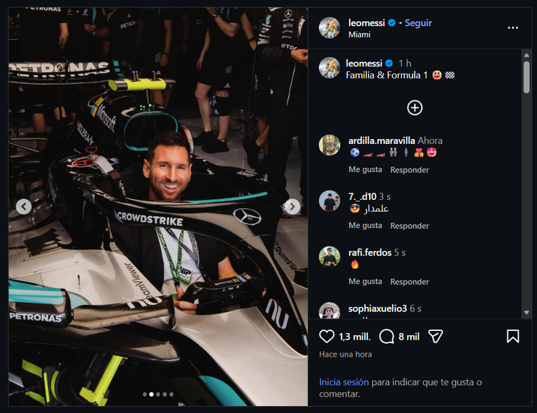 La publicación de Lionel Messi en Instagram tras su visita al Gran Premio de Miami La publicación de Lionel Messi en Instagram tras su visita al Gran Premio de Miami