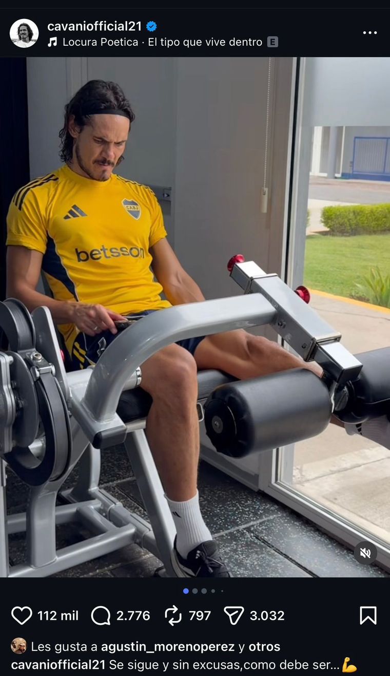 La publicación de Edinson Cavani mientras se recupera de su lesión en la espalda que lo marginó de las canchas. La publicación de Edinson Cavani mientras se recupera de su lesión en la espalda que lo marginó de las canchas.