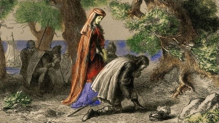 Thorfin y Gudrid en la orilla de Vineland , (1877). Los exploradores dirigieron una expedición a la costa de América del Norte visitada por los vikingos nórdicos. Foto: GETTY IMAGES