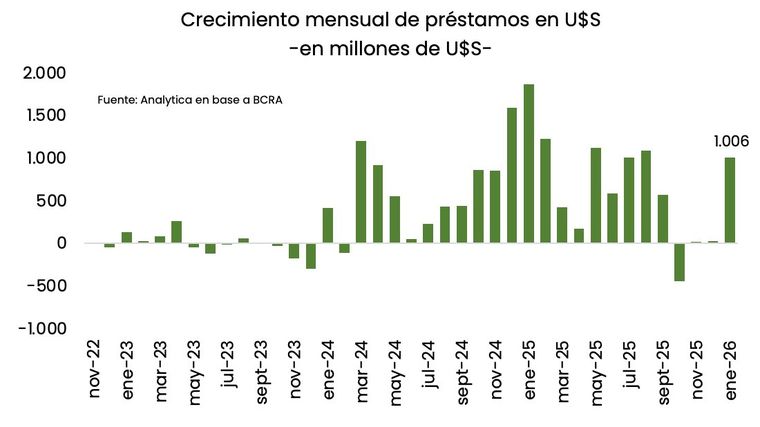 Préstamos en dólares en enero