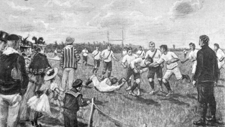 Primera ilustración de un partido de rugby en Argentina, disputado en Flores. Foto: Foto: Steiger para Caras y Caretas
