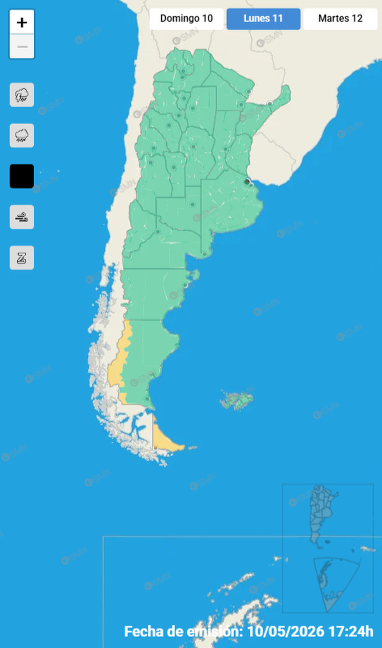 La alerta meteorológica se concentra en el extremo sur del país por acumulación de nieve. La alerta meteorológica se concentra en el extremo sur del país por acumulación de nieve.