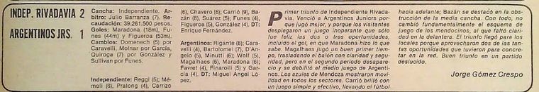 Una de las crónicas de aquel partido histórico para el fútbol argentino y el de Mendoza. Una de las crónicas de aquel partido histórico para el fútbol argentino y el de Mendoza.