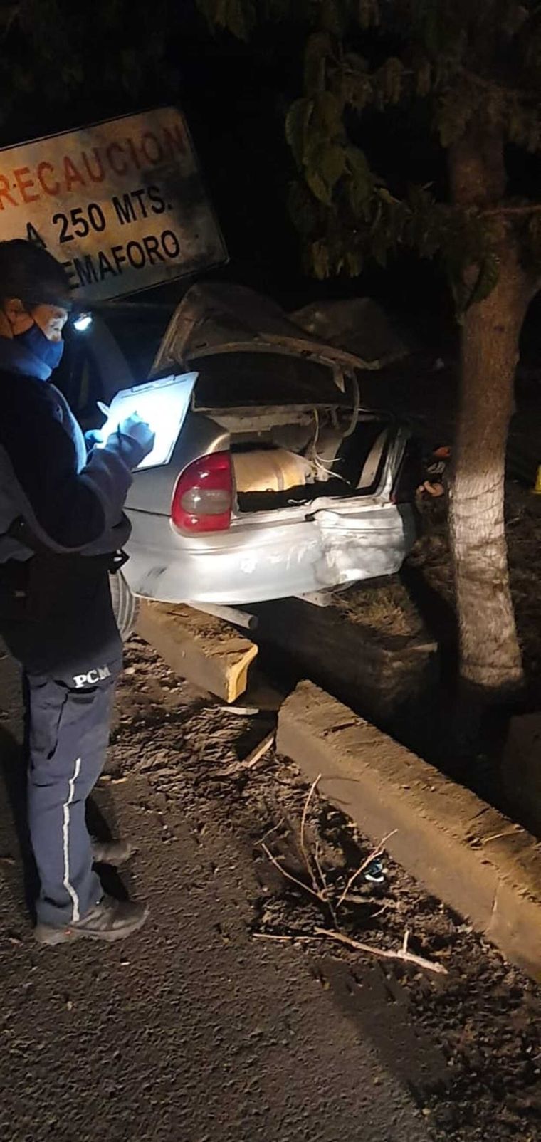 El auto de los delincuentes quedó destruido
