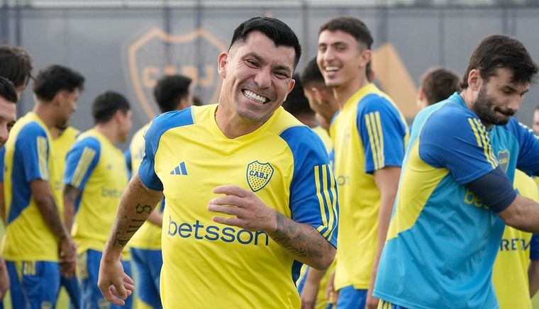 Medel en su primera práctica en Boca. Foto: Boca Juniors