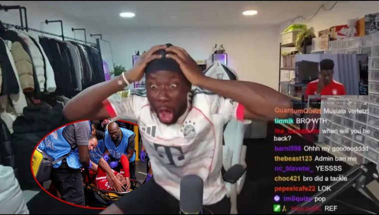 La desgarradora reacción de Alphonso Davies al ver la fractura de Musiala. Foto: captura de TV.&nbsp;