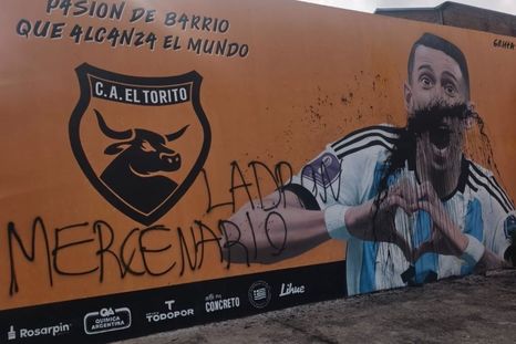 El mural de Ángel Di María en El Torito, vandalizado nuevamente en Rosario. El mural de Ángel Di María en El Torito, vandalizado nuevamente en Rosario.